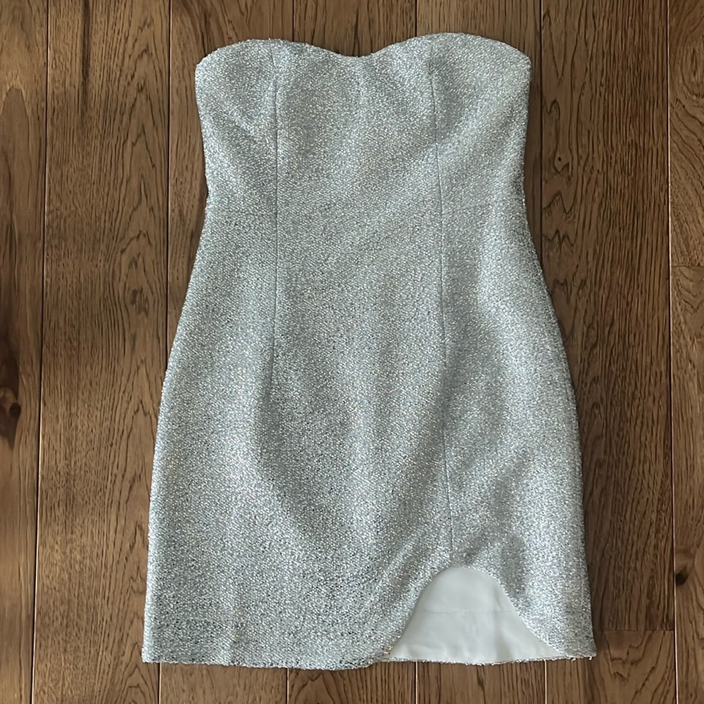 NWT Topshop size 0 strapless metallic silver mini dresss